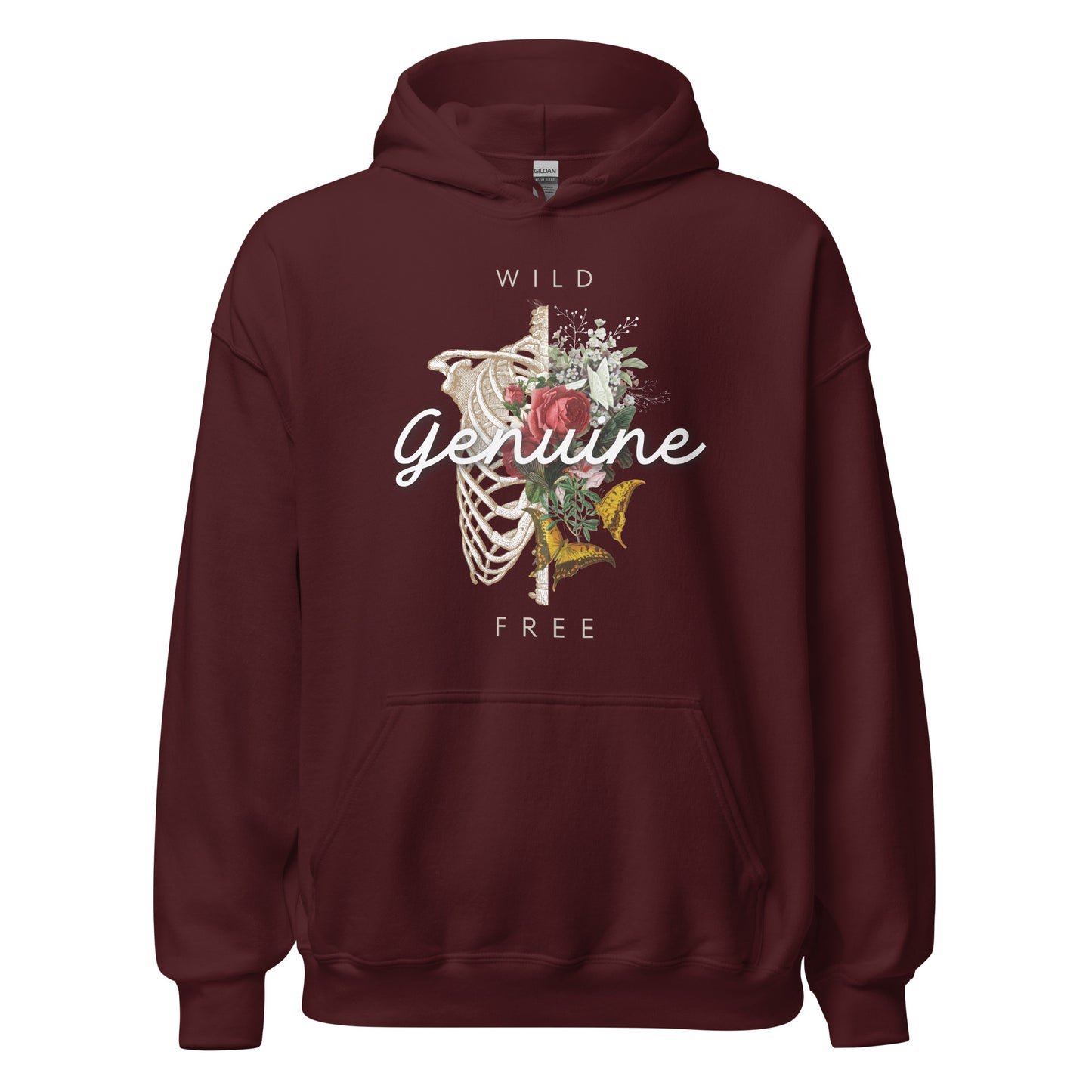 Wild, Free, GENUINE. Floral Skeleton Unisex Hoodie