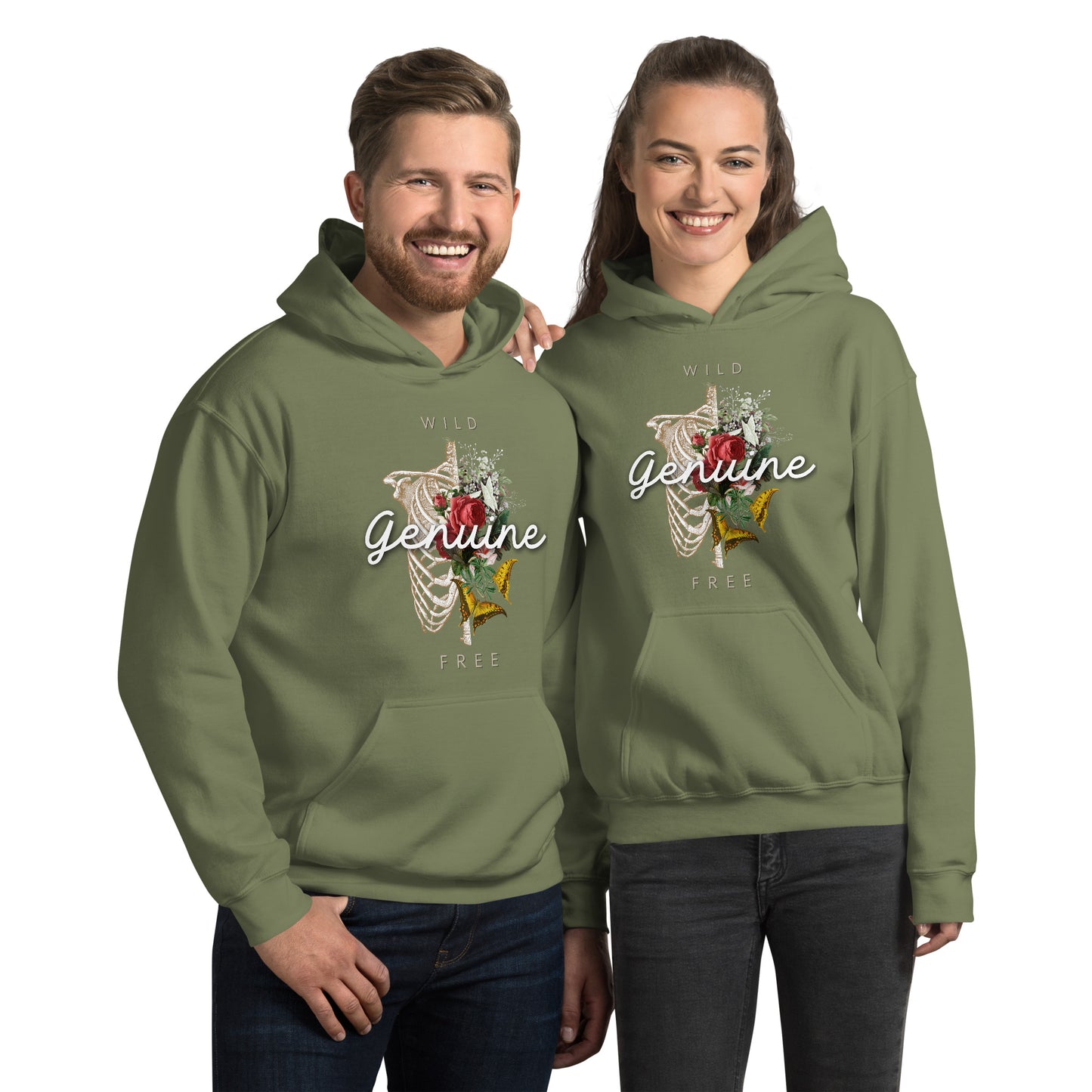 Wild, Free, GENUINE. Floral Skeleton Unisex Hoodie