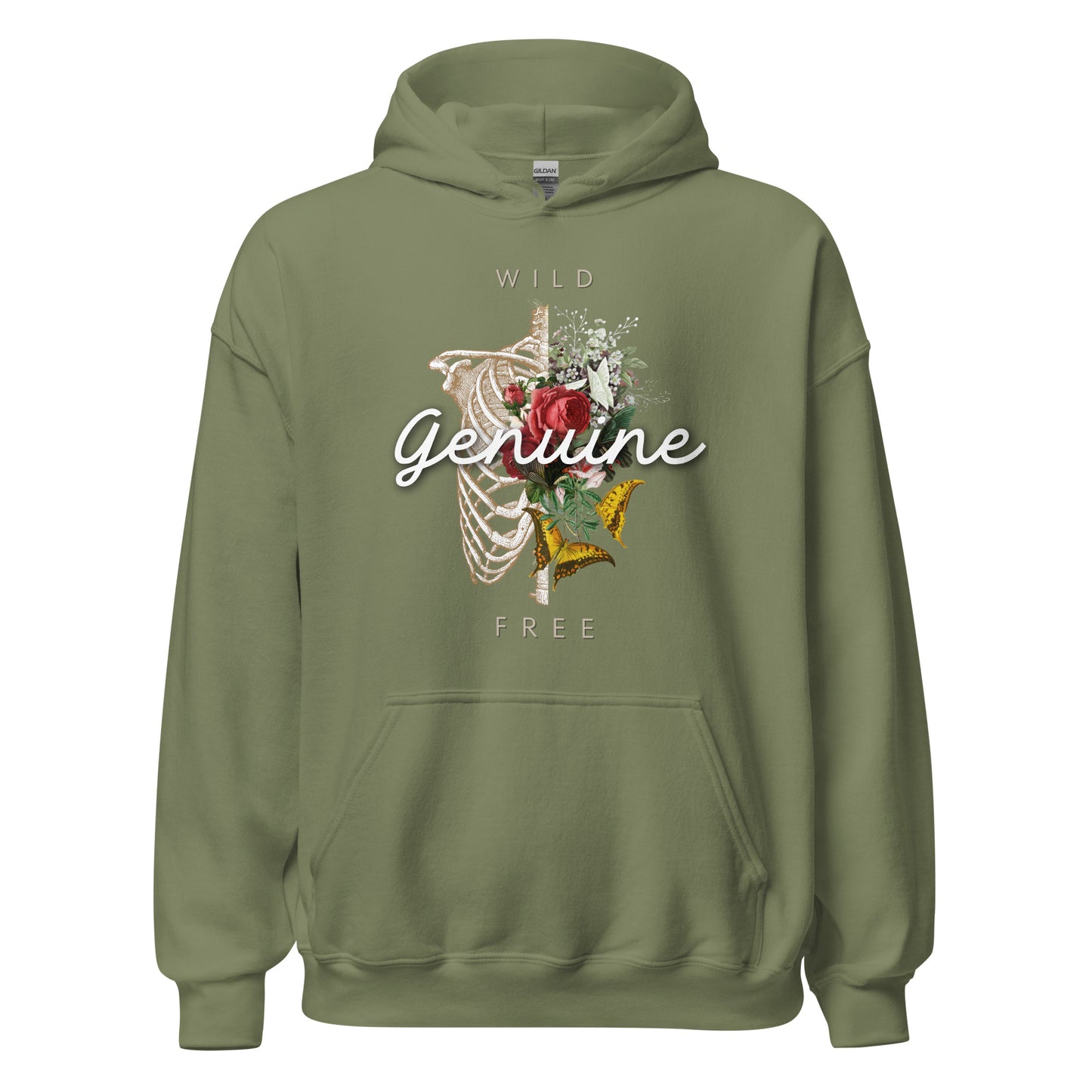 Wild, Free, GENUINE. Floral Skeleton Unisex Hoodie