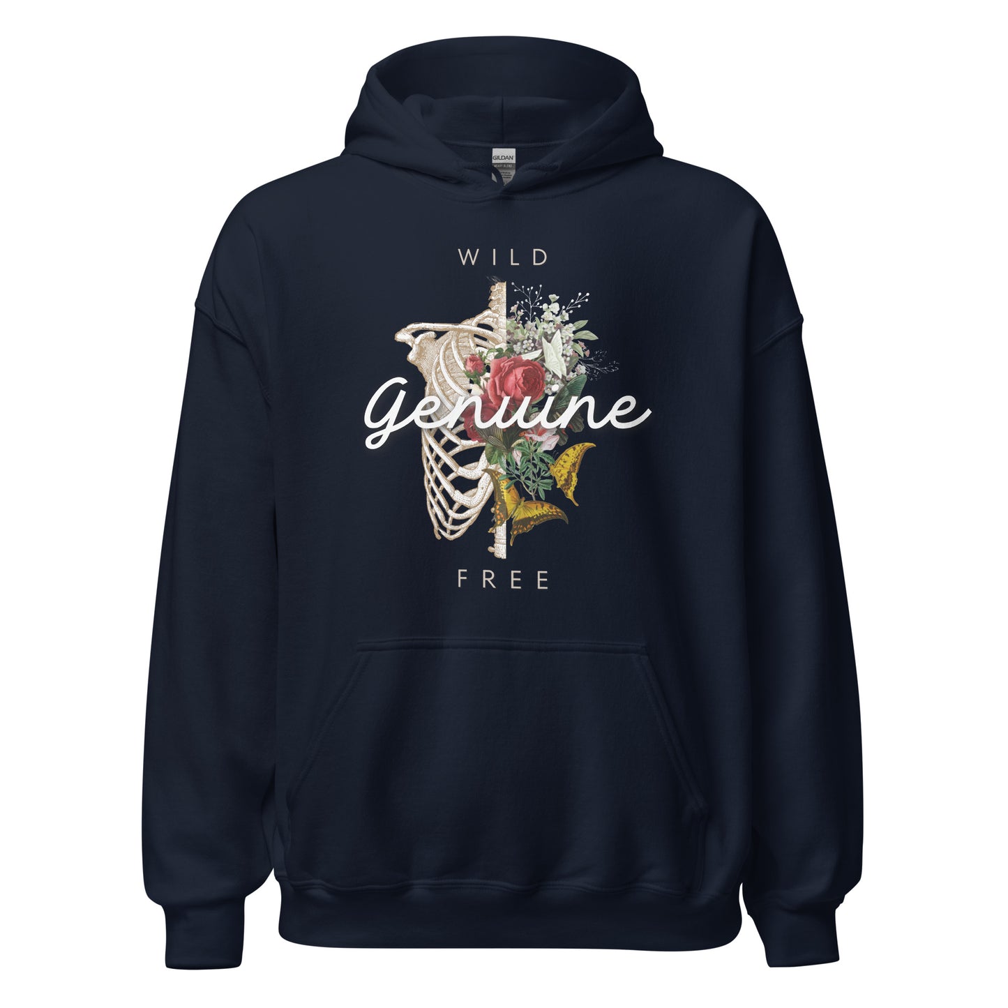 Wild, Free, GENUINE. Floral Skeleton Unisex Hoodie