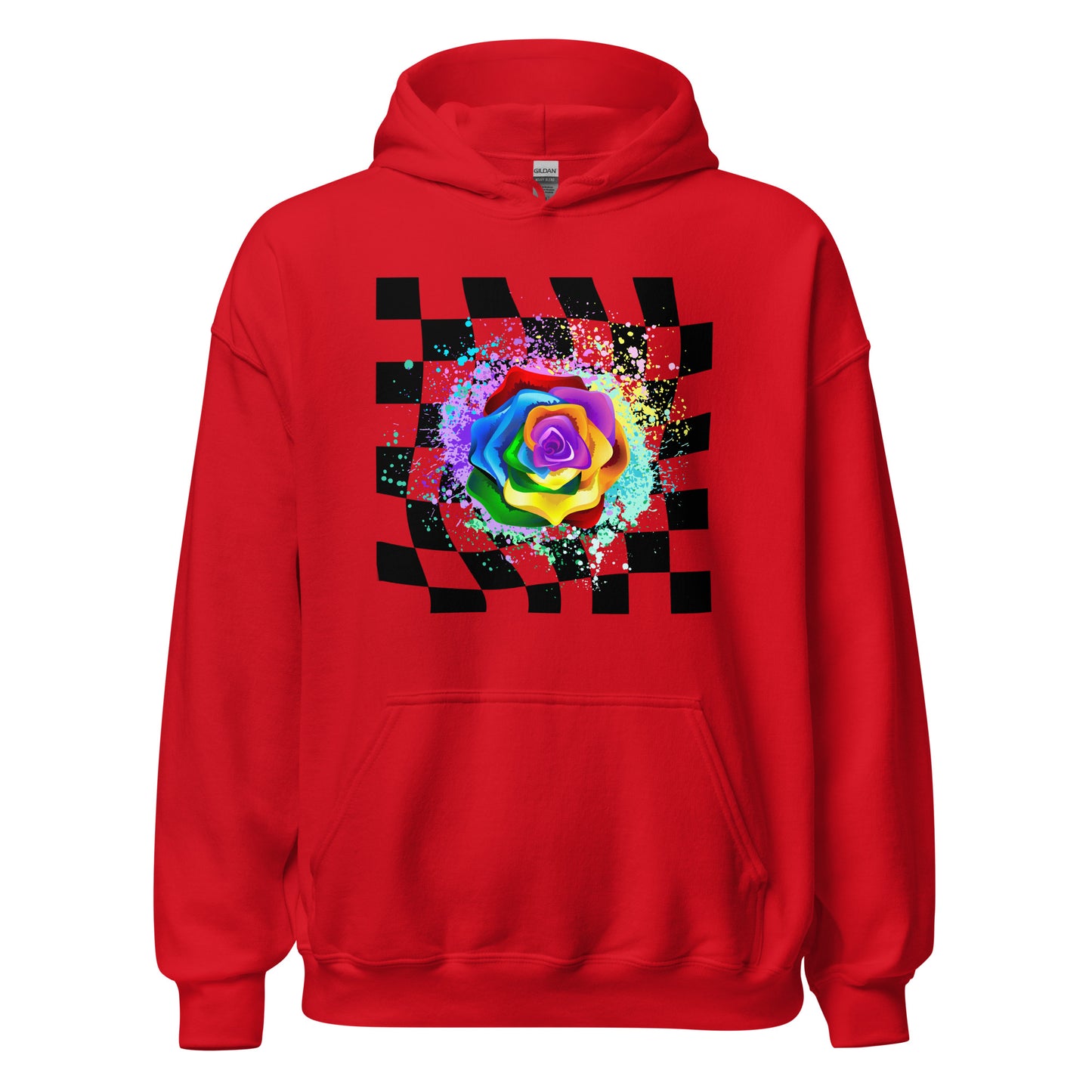 Checkered Paint Splatter Rose Unisex Hoodie