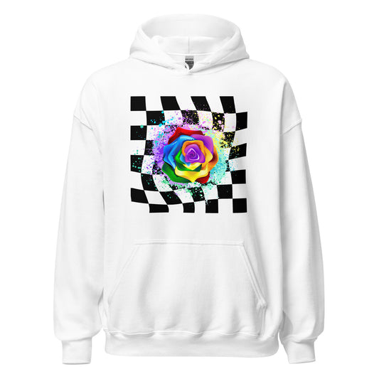 Checkered Paint Splatter Rose Unisex Hoodie
