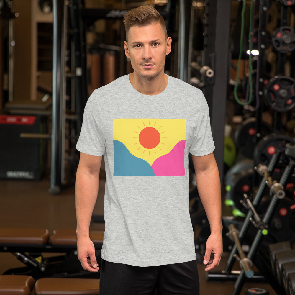 Abstract sun above mountains Unisex t-shirt