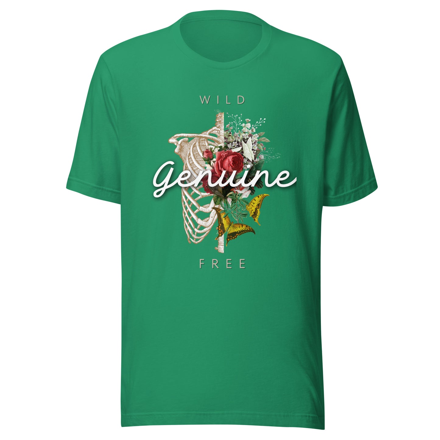 Wild, Free, GENUINE - Floral skeleton illustration Unisex t-shirt