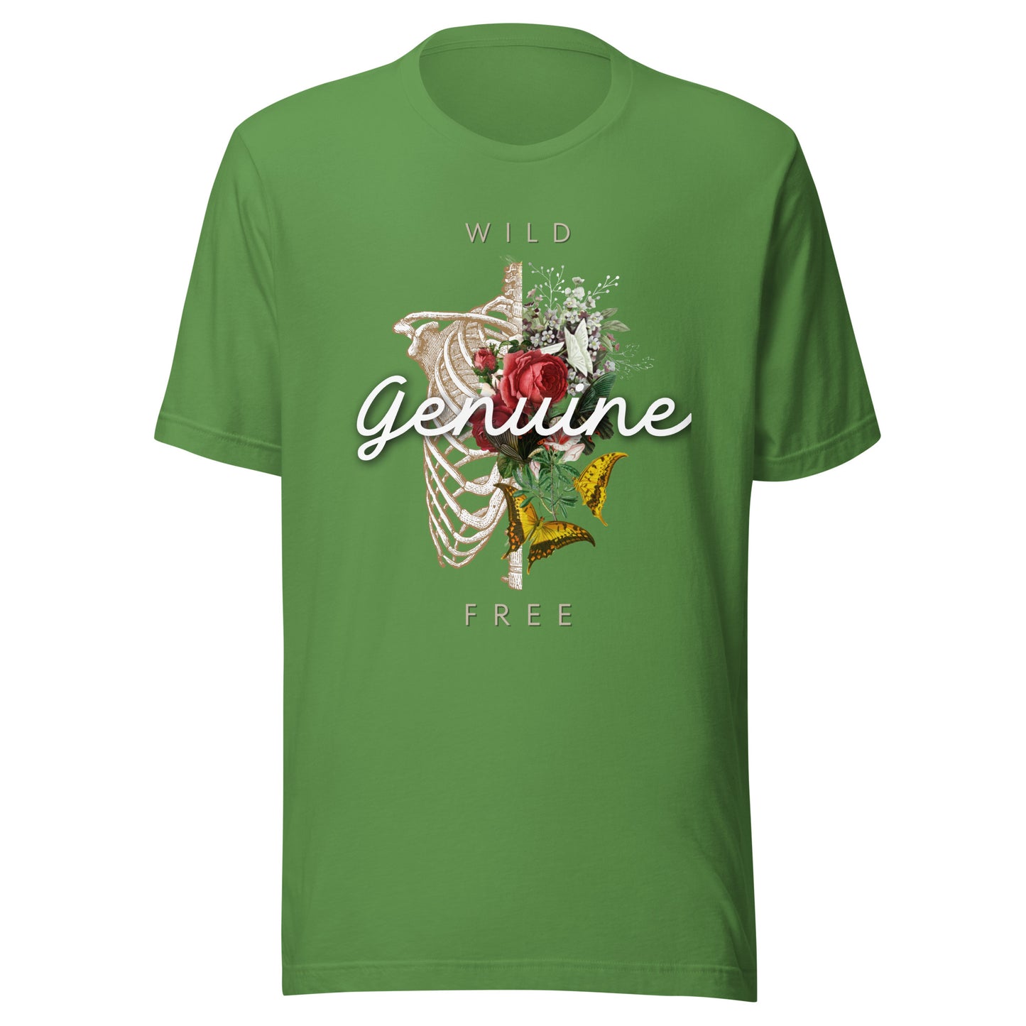 Wild, Free, GENUINE - Floral skeleton illustration Unisex t-shirt