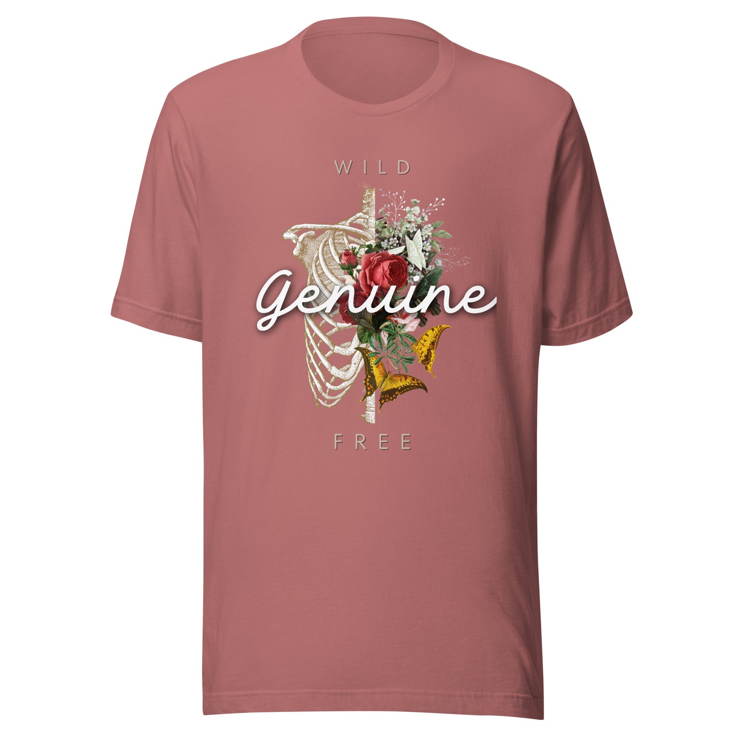 Wild, Free, GENUINE - Floral skeleton illustration Unisex t-shirt