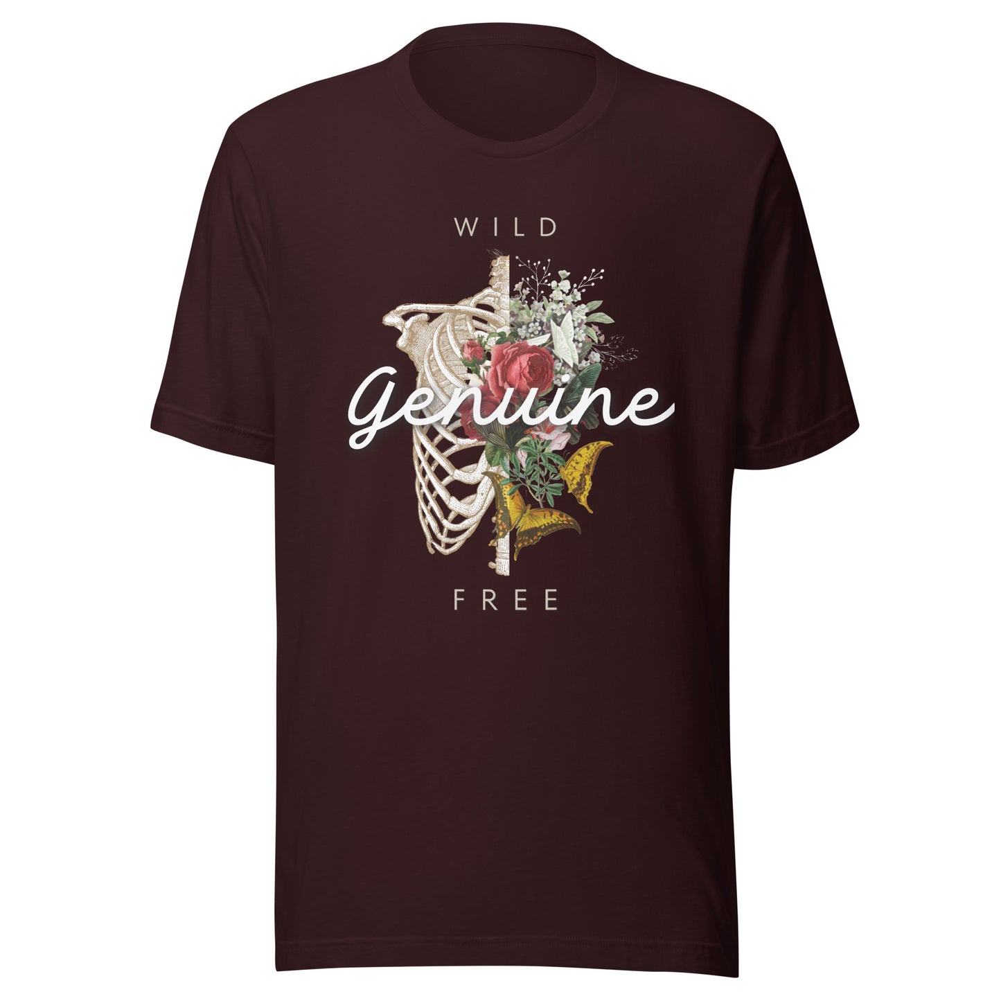 Wild, Free, GENUINE - Floral skeleton illustration Unisex t-shirt