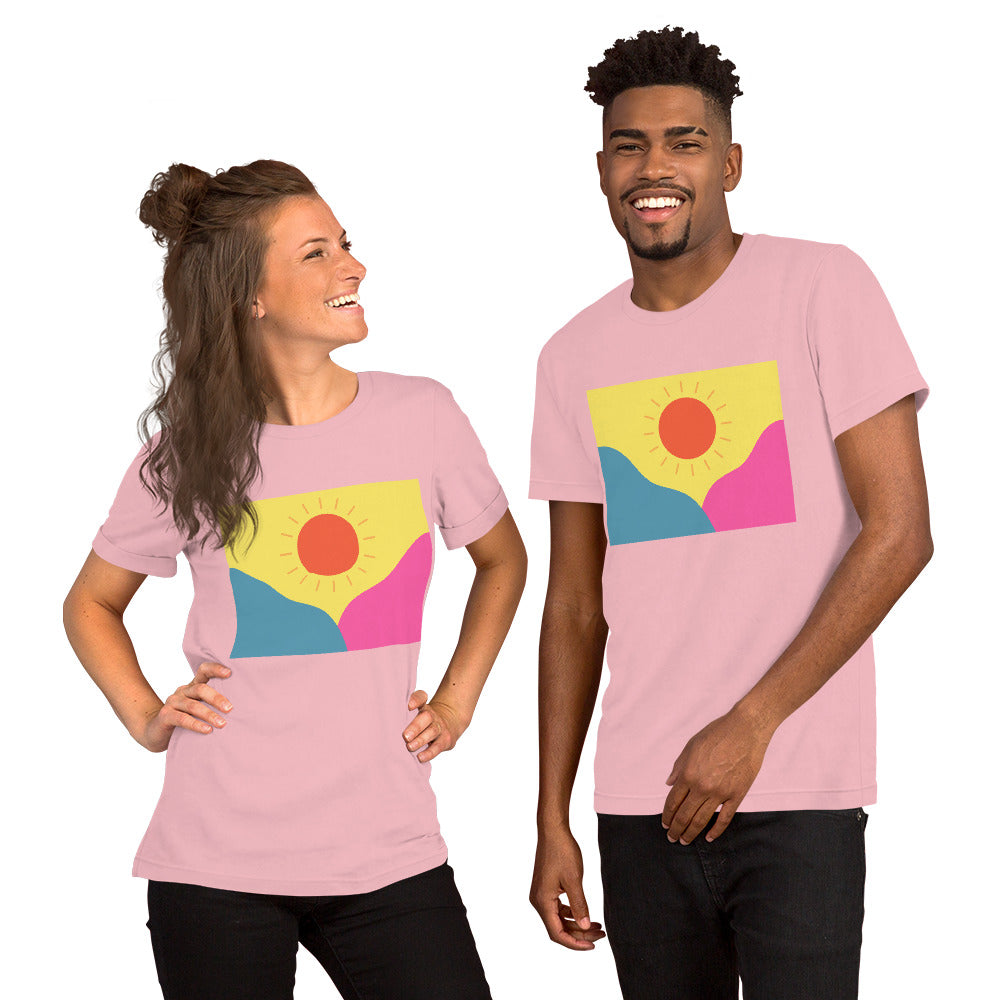 Abstract sun above mountains Unisex t-shirt