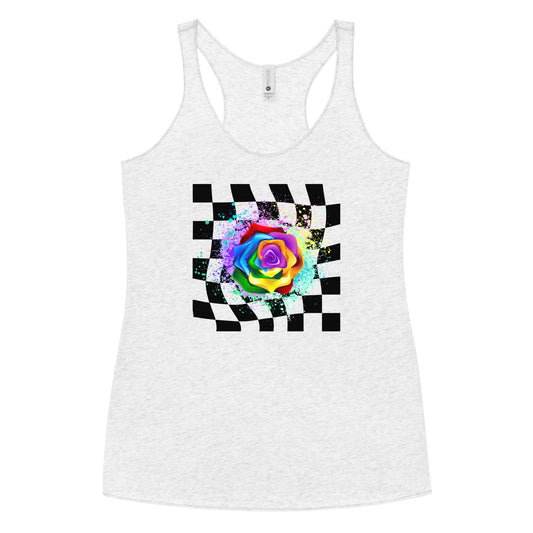 Checkered Paint Splatter Rose Women's Racerback Tank