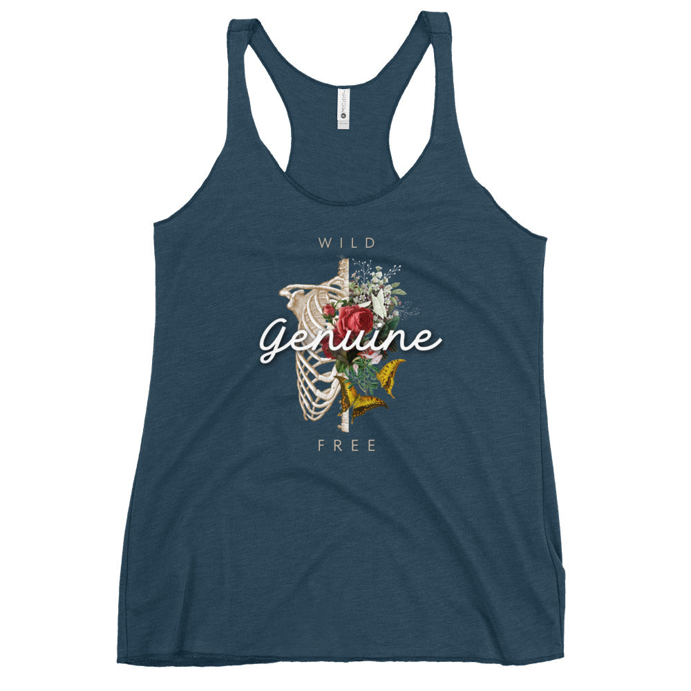Wild, Free, Genuine - Floral Skeleton illustration Women's Racerback Tank