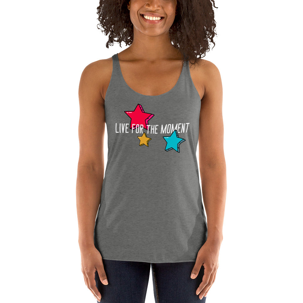 LIVE FOR THE MOMENT pop art stars Women's Racerback Tank