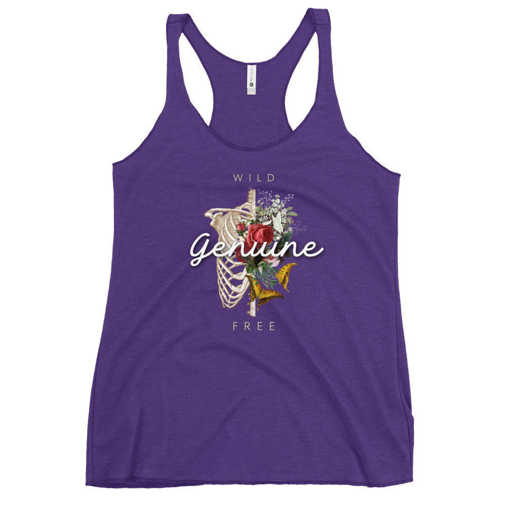 Wild, Free, Genuine - Floral Skeleton illustration Women's Racerback Tank