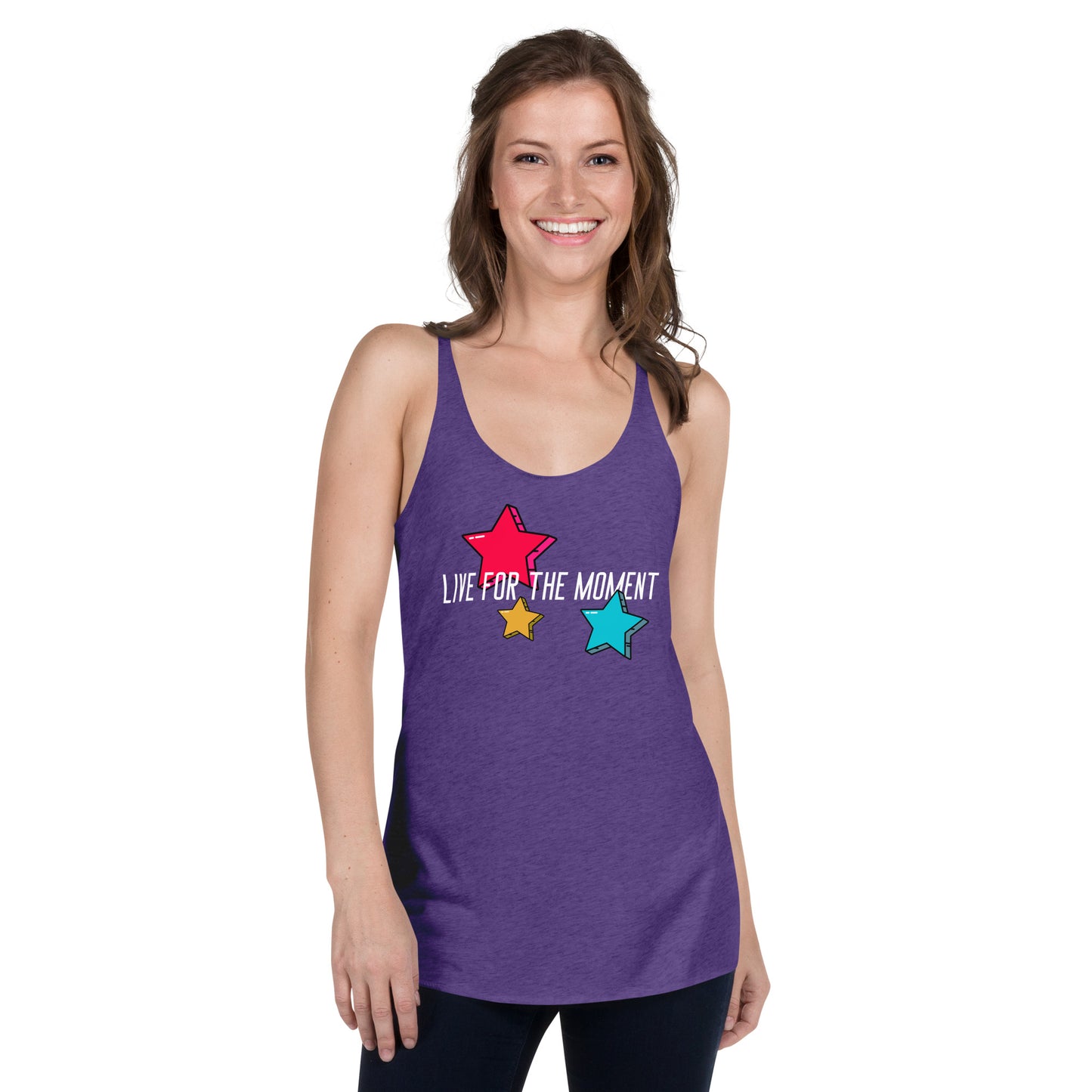LIVE FOR THE MOMENT pop art stars Women's Racerback Tank
