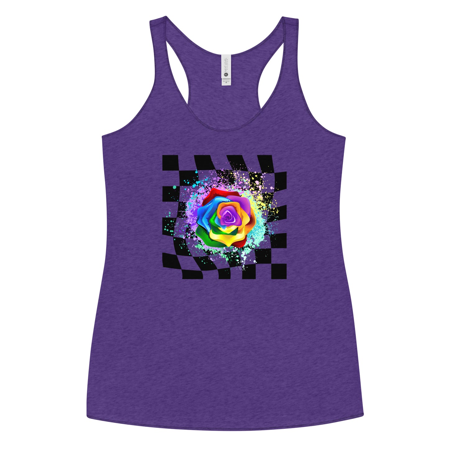 Checkered Paint Splatter Rose Women's Racerback Tank