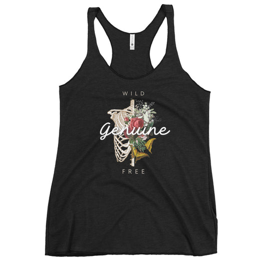 Wild, Free, Genuine - Floral Skeleton illustration Women's Racerback Tank