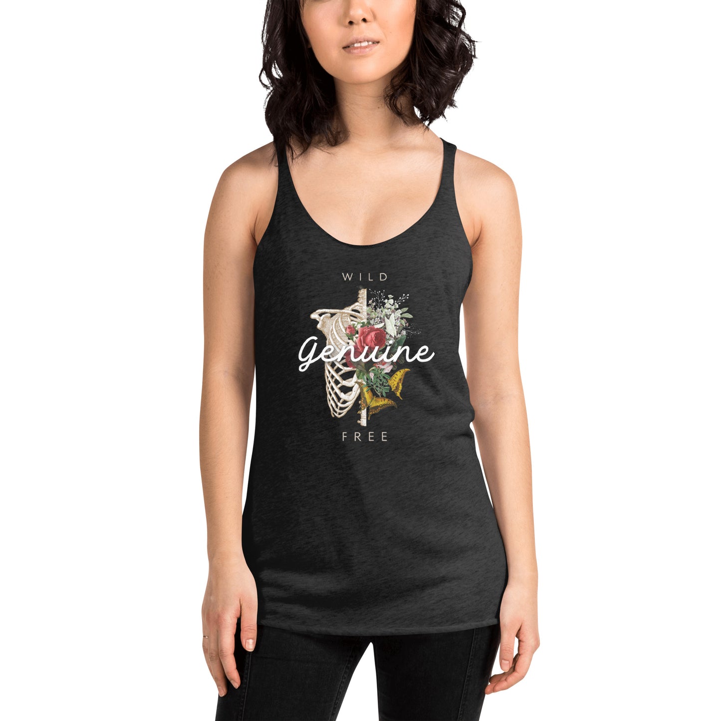 Wild, Free, Genuine - Floral Skeleton illustration Women's Racerback Tank