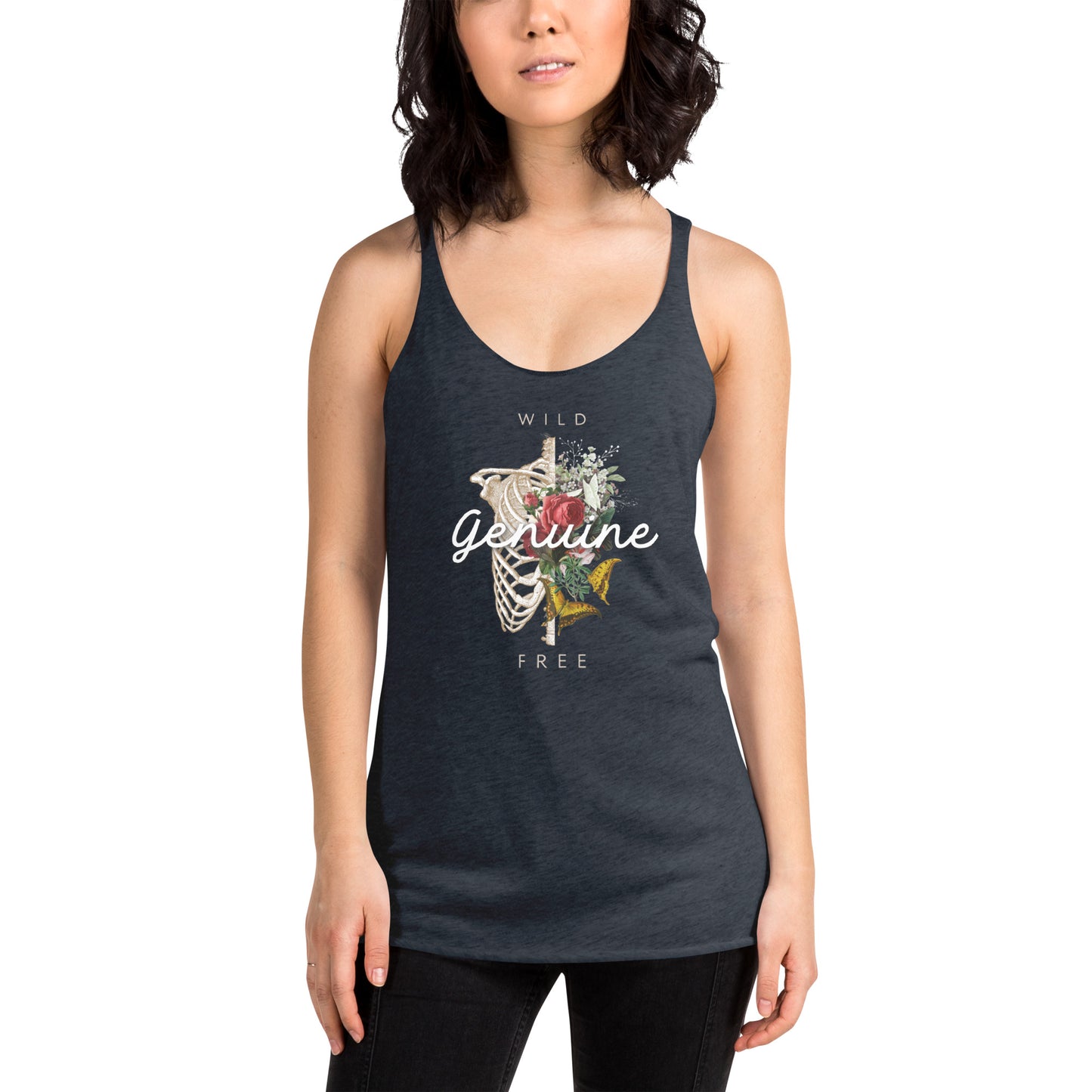 Wild, Free, Genuine - Floral Skeleton illustration Women's Racerback Tank