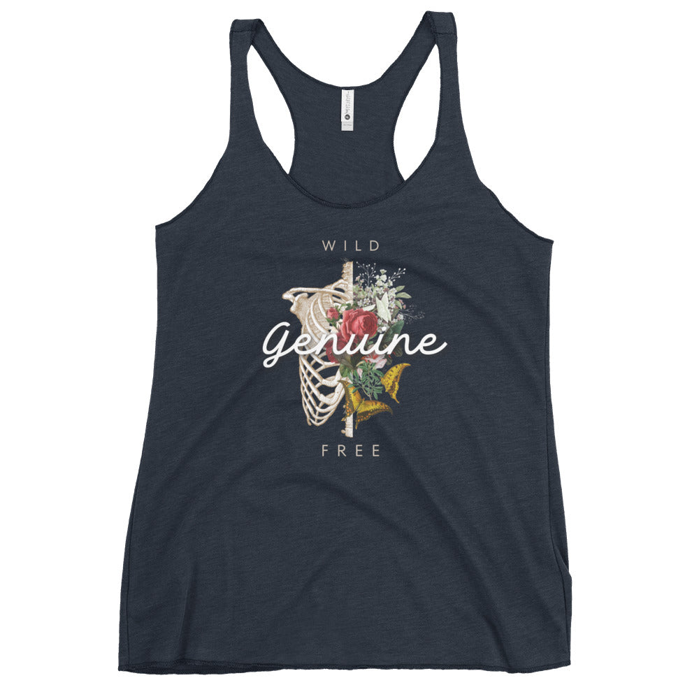 Wild, Free, Genuine - Floral Skeleton illustration Women's Racerback Tank