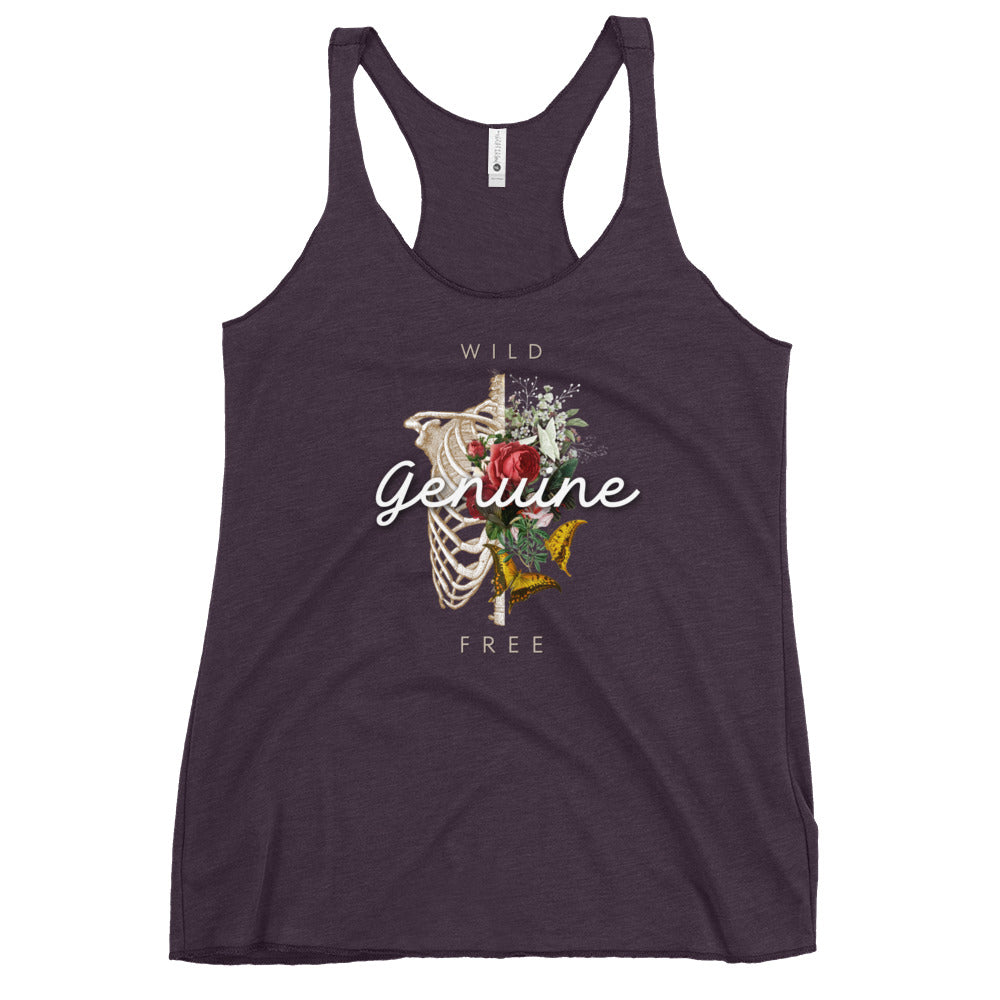 Wild, Free, Genuine - Floral Skeleton illustration Women's Racerback Tank