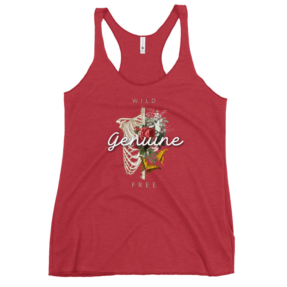 Wild, Free, Genuine - Floral Skeleton illustration Women's Racerback Tank