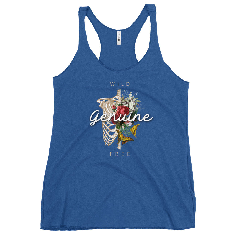 Wild, Free, Genuine - Floral Skeleton illustration Women's Racerback Tank