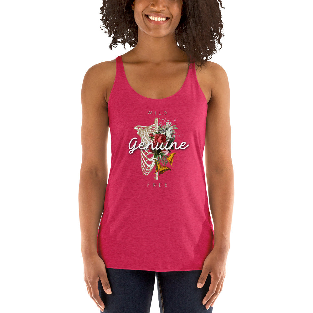 Wild, Free, Genuine - Floral Skeleton illustration Women's Racerback Tank