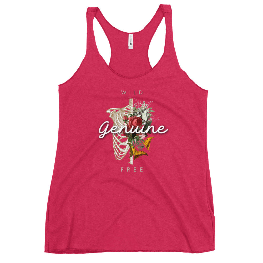 Wild, Free, Genuine - Floral Skeleton illustration Women's Racerback Tank