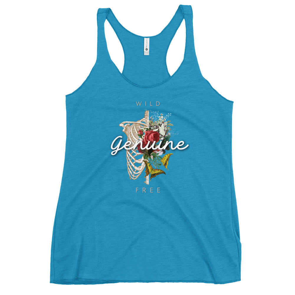 Wild, Free, Genuine - Floral Skeleton illustration Women's Racerback Tank