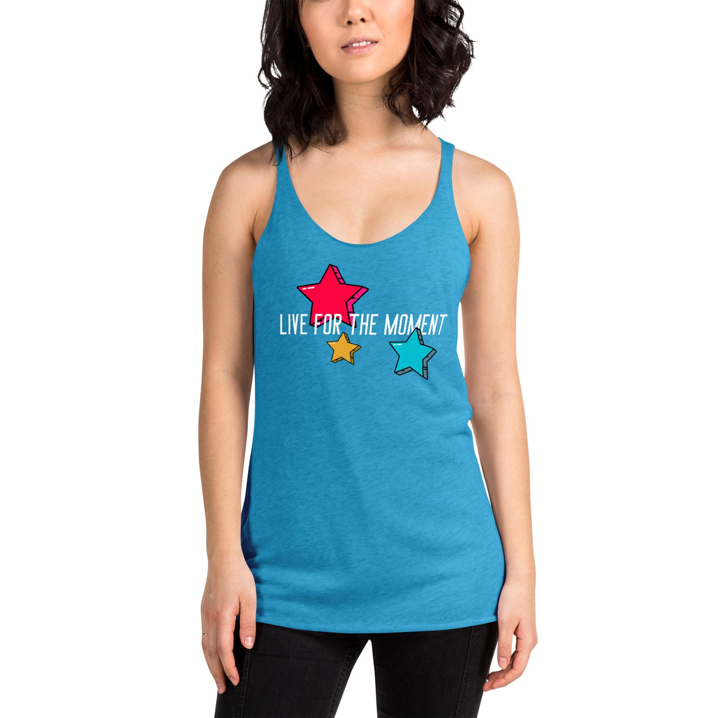 LIVE FOR THE MOMENT pop art stars Women's Racerback Tank